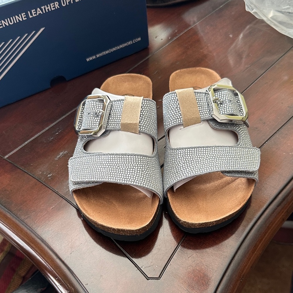 Gray Rhinestone Slide Sandals